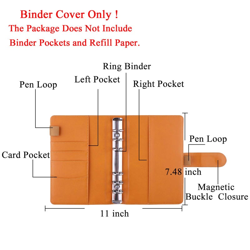 أنتنر Antner A6 PU جلد دفتر الملاحظات القابل لإعادة الملء 6 حلقات الموثق ل A6 حشو ورقة فضفاضة ورقة مخطط شخصي غطاء الموثق مع إغلاق مشبك مغناطيسي أصفر داكن - Image 2